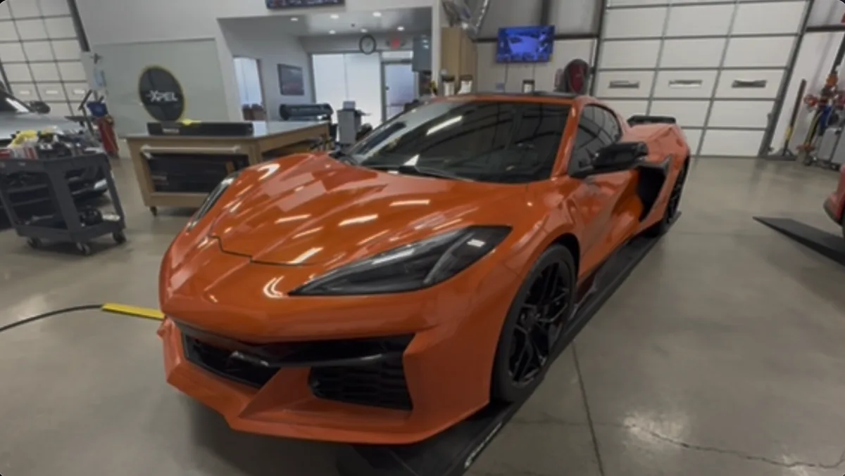 Orange Corvette protected with XPEL Ultimate Plus film