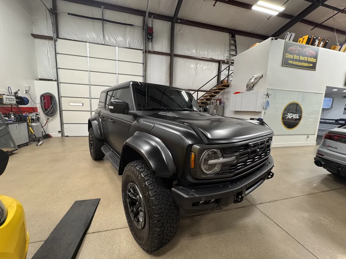 Gray Ford Bronco paint protection film installation at Clear Bra North Dallas facility