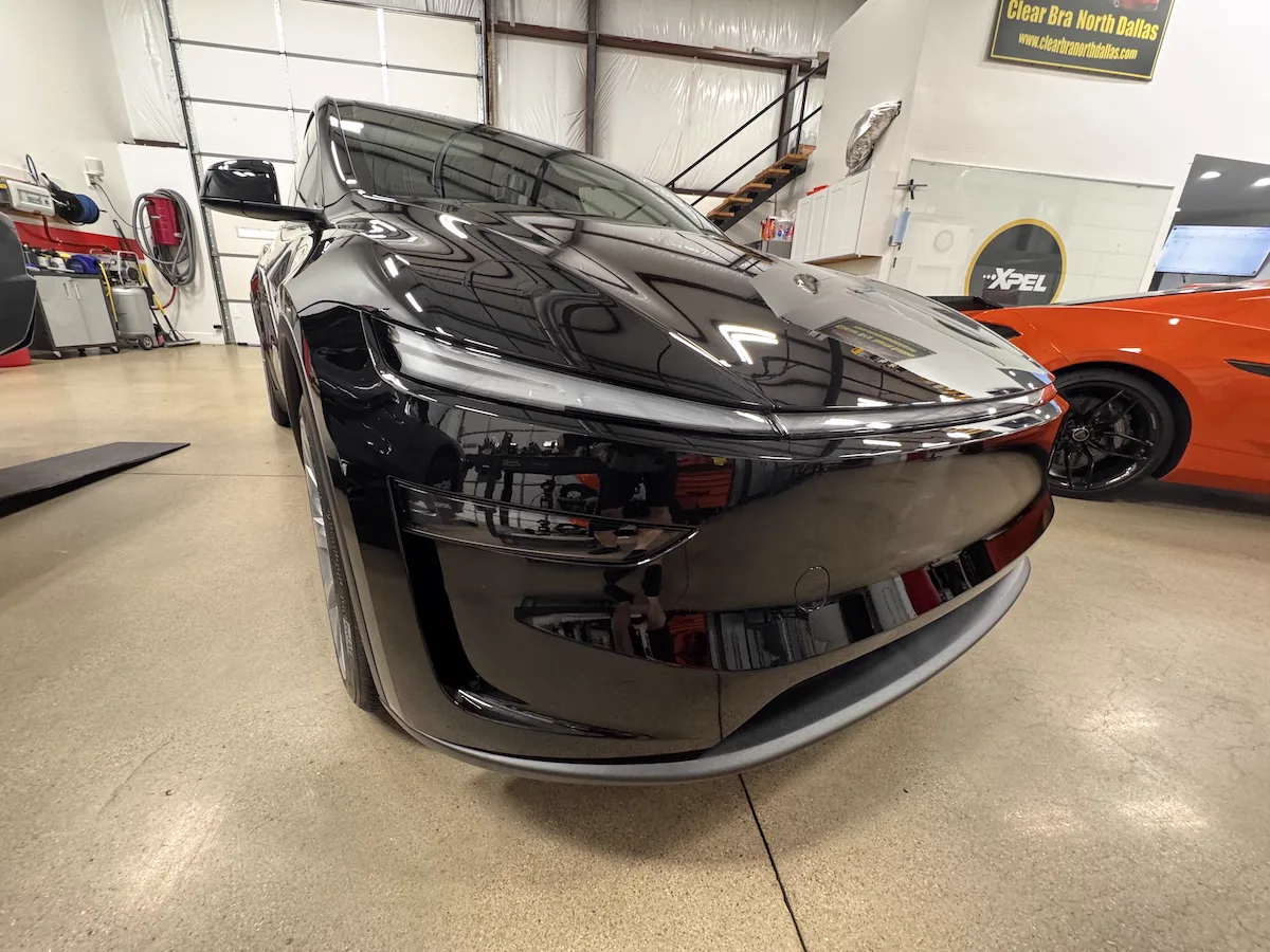 Tesla with premium paint protection film installed at Clear Bra North Dallas