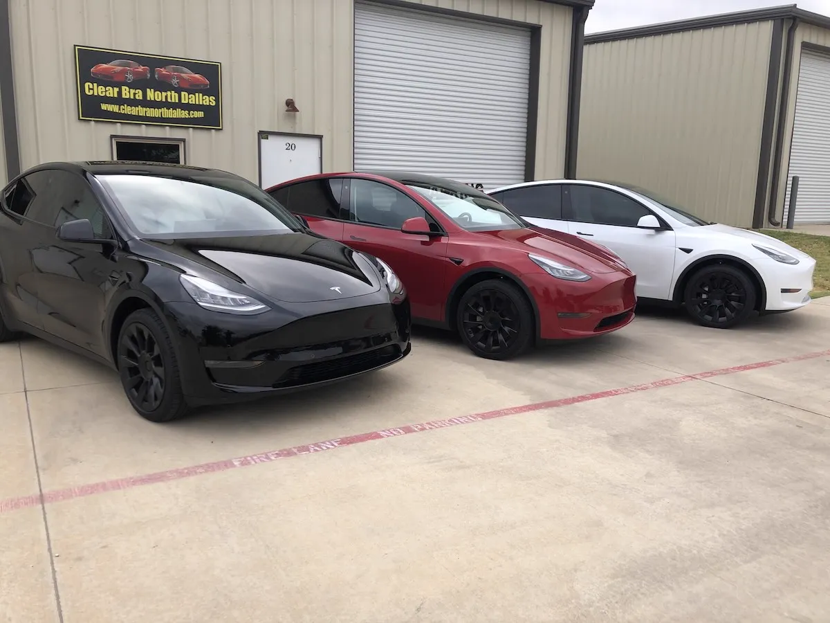 Tesla paint protection film installation at Clear Bra North Dallas shop